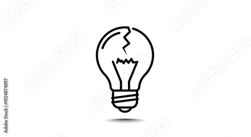 Broken Light Bulb Icon Symbolizing Failed Idea, Burnout, or Lack of Inspiration