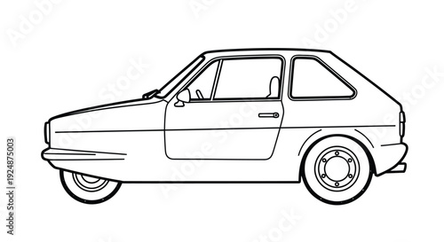 Simple line drawing of a classic hatchback car in a side view