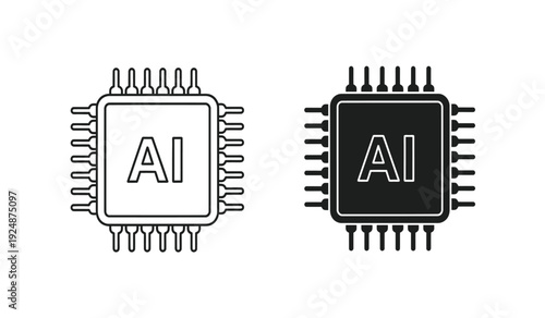 Two computer microchips with ai text on for artificial intelligence and machine learning concepts