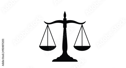 Black silhouette of traditional balance scales against a plain white background