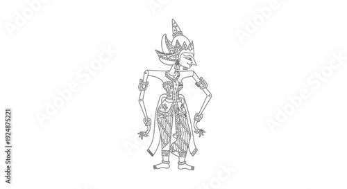 Traditional Indonesian Wayang Kulit Shadow Puppet, Javanese Culture, Outline Drawing