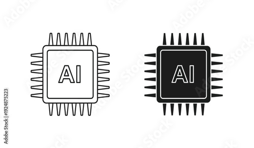Black and white ai chip icons with microprocessors