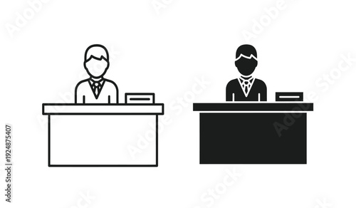 Two business people sitting at desks wearing face masks for health safety