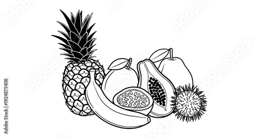 Tropical Fruit Assortment: Pineapple, Banana, Papaya, Guava, Passion Fruit, Star Fruit
