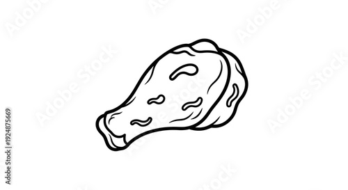 Simple Line Drawing of a Chicken Leg Icon, Black and White Outline