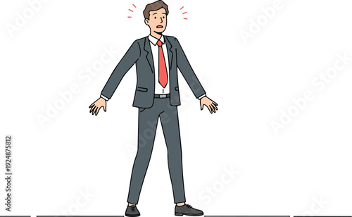 Shocked Businessman In Suit Looking Surprised With Red Tie