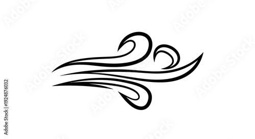 Abstract Swirls of Wind or Smoke, Black and White Decorative Element