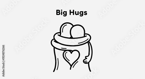 Big Hugs Illustration: Two Figures Embracing with Heart Symbol
