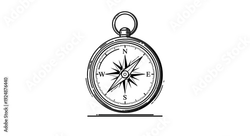 Vintage Compass Nautical Navigation Tool Drawing