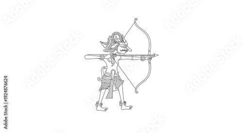 Wayang Kulit Archer Character Drawing, Traditional Indonesian Puppet, Archery Pose