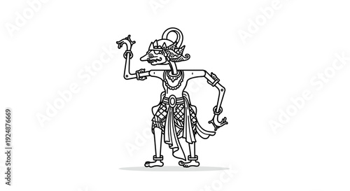 Traditional Indonesian Wayang Kulit Puppet Character Outline