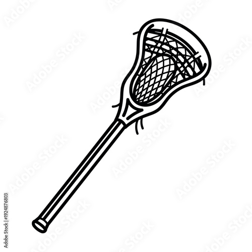 Lacrosse stick vector illustration, black and white sports equipment icon, minimalist crosse stick line art for team logos and athletic branding