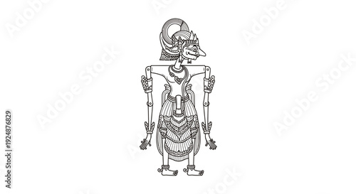 Traditional Indonesian Wayang Kulit Puppet, Javanese Shadow Puppet Character Drawing