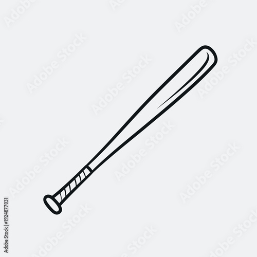 Baseball bat vector illustration, hand drawn sports equipment icon, minimalist black and white baseball bat sketch for athletic branding and logos