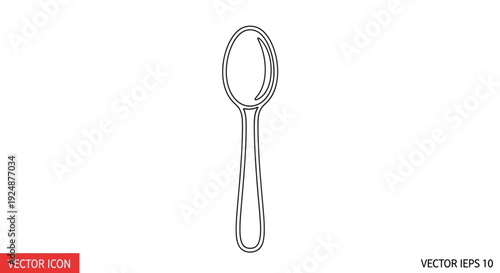 Simple Spoon Icon, Minimalist Outline Drawing, Vector Graphic