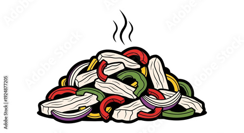 Steaming Fajita Mix of Chicken Strips, Onions and Peppers