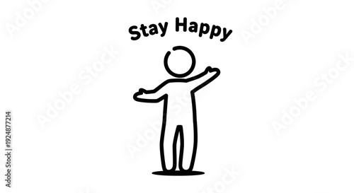 Stay Happy Stick Figure Waving Arms, Positive Mindset, Joyful Expression