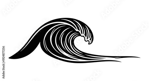 Stylized Black and White Wave Illustration - Dynamic Ocean Swell