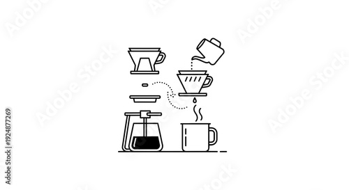 Pour Over Coffee Brewing Process - Step-by-Step Illustration