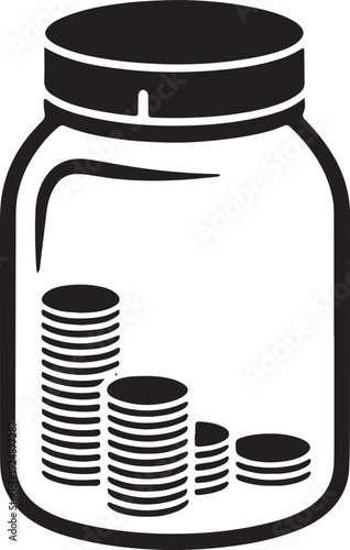 Money jar with coins vector icon for savings account and financial planning wealth management