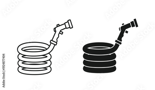Black and white illustration of coiled hoses with spray nozzles on a pure