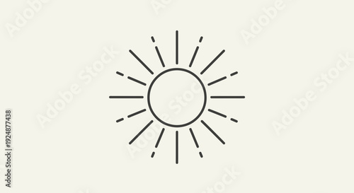 Minimalist Sun Icon with Rays on Beige Background, Simple Line Art