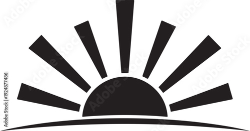 Simple black sun rising over the horizon illustration