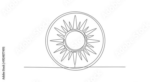 Minimalist Sun Icon, Continuous Line Drawing, Simple Geometric Solar Symbol