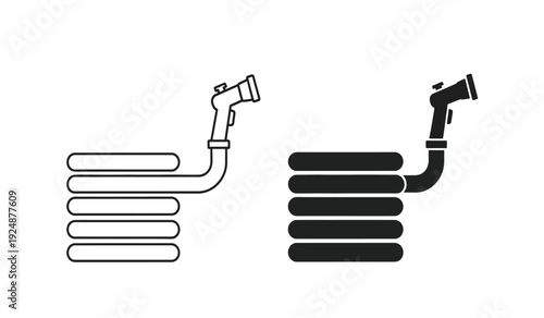 Black and white icons of car cooling system radiator hoses on a pure