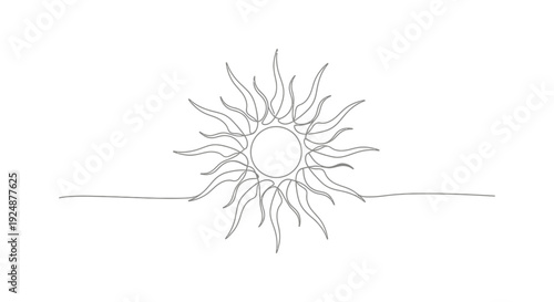 Minimalist Sun Line Art Drawing, Celestial Body, Abstract Solar Symbol, Continuous Line Art