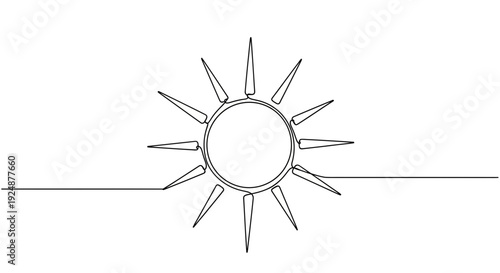 Minimalist Sun Line Art Drawing, Simple Sunshine Icon, Continuous Line Art