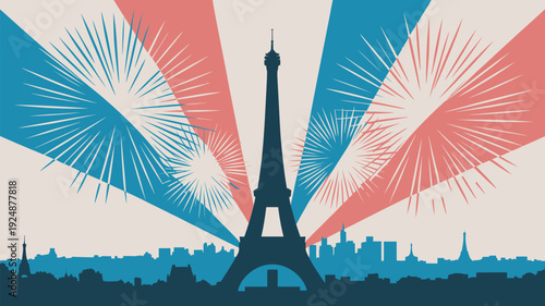 The Eiffel Tower stands tall amidst a vibrant display of fireworks in the Parisian sky