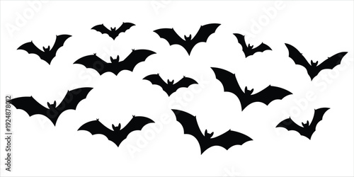 Silhouette of flying bats on a white background for Halloween animal