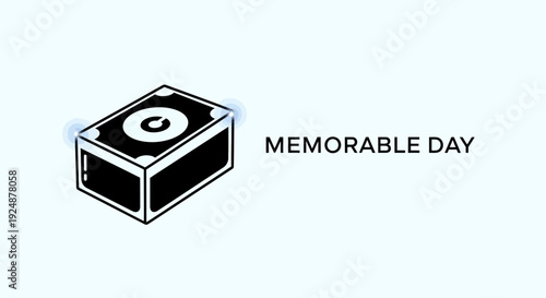 Memorable Day: Retro Boombox Speaker with Glowing Corners on Light Blue Background