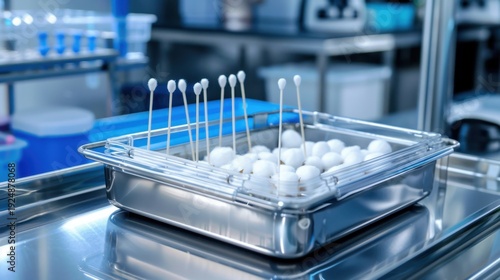 Wallpaper Mural Laboratory Instrumentation with Swabs in a Sterile Environment Focusing on Hygiene and Precise Testing Procedures in Science Torontodigital.ca