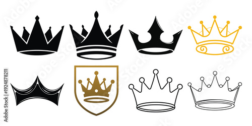 Collection of crown logos and shields with regal designs