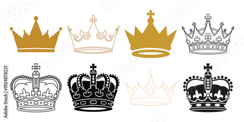 Collection of seven distinctive crowns in various designs and colors