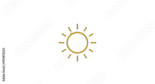 Minimalist Golden Sun Icon on White Background, Simple Vector Illustration