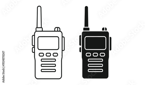 Vector illustration of two walkie talkies in black and white on a simple background