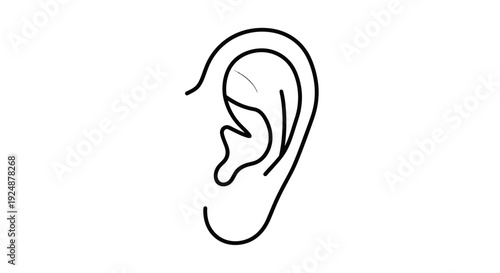 Minimalist Line Art Drawing of Human Ear - Anatomy, Hearing, Sound, Medical Icon