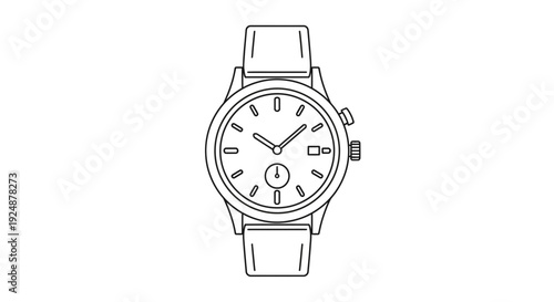 Minimalist Line Art Drawing of a Classic Wristwatch