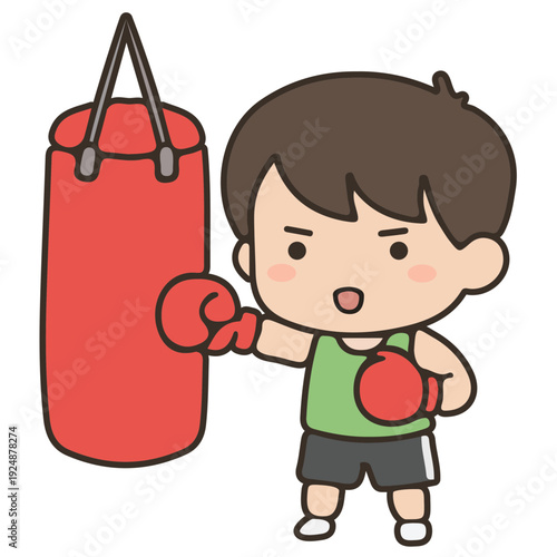Boy Boxing with Punching Bag