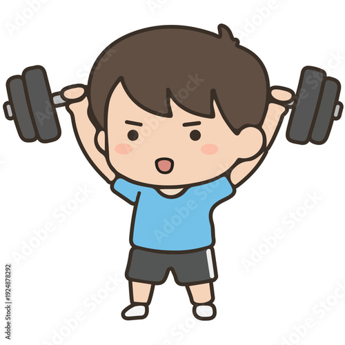Cartoon Boy Lifting Weights