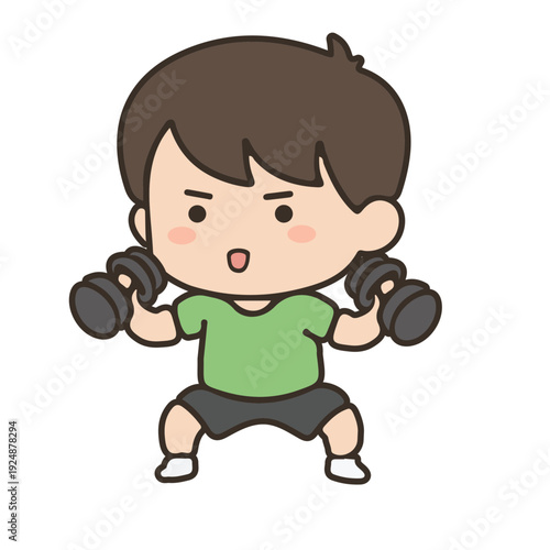 Cute Boy Lifting Dumbbells