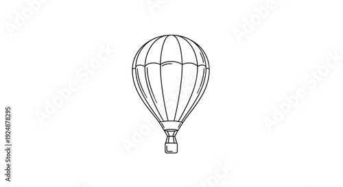 Minimalist Line Art Hot Air Balloon Illustration, Isolated on White Background