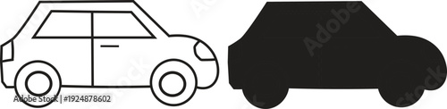 Line drawing of a car alongside a solid black car silhouette