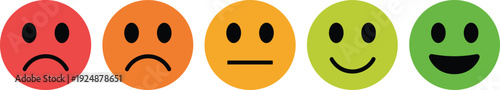 Emoji Social Reaction Icons Set with Mood and Satisfaction Rating Scale Buttons, User Feedback Faces for Survey, Review System, Customer Experience and Online Evaluation Design