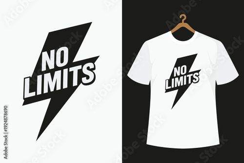 White T- Shirt with Black No Limits Lightning on Hanger t-shirt bolt