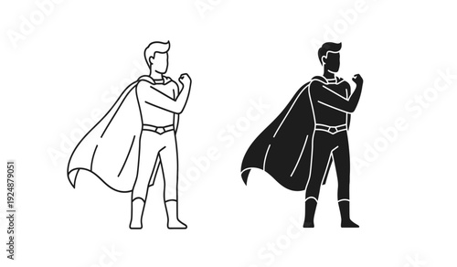 Two superheroes in dynamic poses with capes flowing behind them