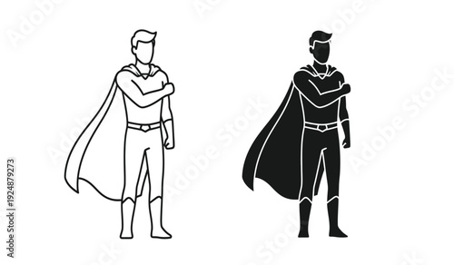 Two superheroes standing with arms crossed in black and white